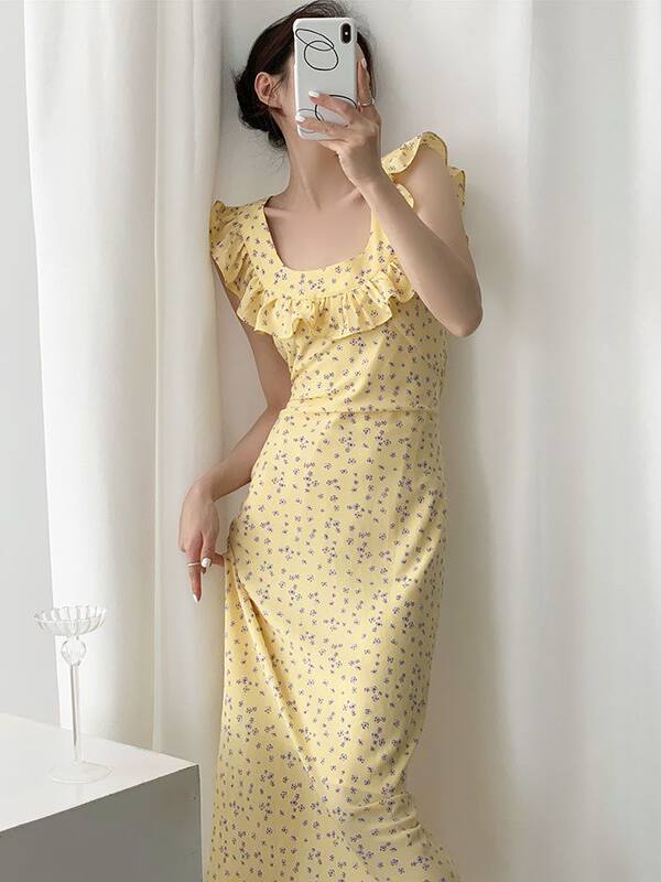 French Vintage Floral Midi Dress