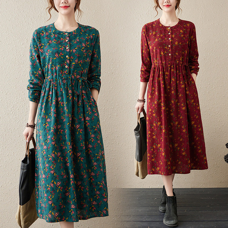 Vintage Floral Cotton-Linen Maxi Dress