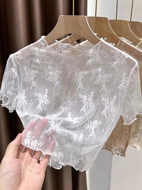 Sheer Lace Short-Sleeve Top